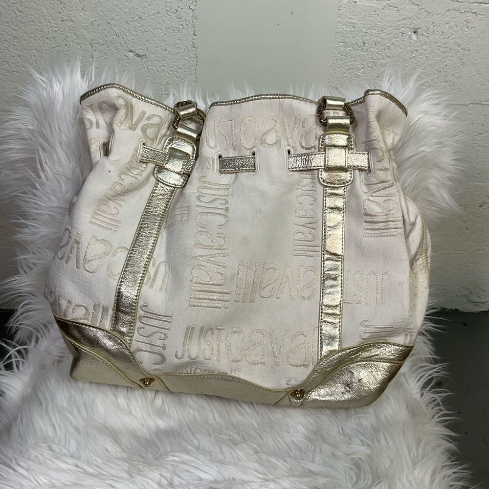 Roberto Cavalier Just Cavali Vintage Metallic Logo Tote Shoulder Bag - Picture 6 of 14